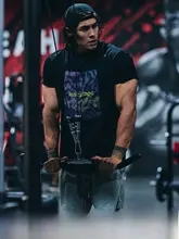 MUSCLE DOG 大柄プリントの半袖Tシャツ【アメリカンスタイル・ラウンドネック・フィット・スポーツ用】
