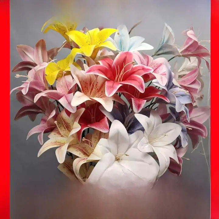 3D大花ユリの造花【ウェディング用・高級装飾・3本セット】