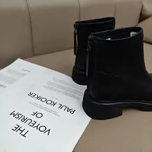 厚底ラウンドトゥショートブーツ【復古スタイル・後ろファスナー・スリムフィット】