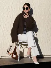 ヴィンテージ千鳥格模様の白鹅绒とレザーパネルのラグランスリーブ冬用軽量ダウンジャケット