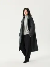 フローティングスタイルの高級ロングコート【ウエストベルト付き・ゆったりシルエット・暖かいコットン素材】