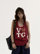ヴィンテージ風プリントノースリーブTシャツ【フィット・夏用・女性用】（セットアップ対応）
