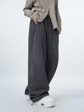 春秋用アメリカンスタイルのスリムフィット深灰色パンツ【ゆったりシルエット・カジュアル・女性用】
