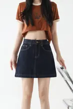 深い青色のハイウエストデニムミニスカート【Aライン・夏用・大きいサイズ対応】