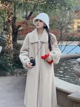 冬用 高級感ある厚手ワイドフィット襟付きエコファーコート