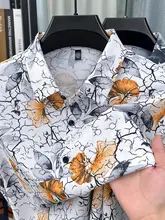 国風デザインの短袖花柄シャツ【夏用・男士用・フィット】