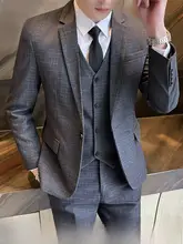 高級 メンズスーツ【ビジネスカジュアル・体型にフィット・チェック柄・新郎用】（セットアップ対応）