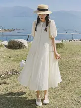 パフスリーブ ワンピース 女性 夏 ミルクホワイト ゆったり フォレストスタイル