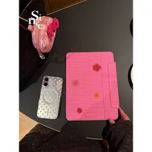 ストライプ柄カラフルiPadケース【Air・mini・Pro対応・マグネット式・両面カバー】