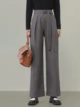 ワイドパンツ レデ  ィース グレー フレンチ風 紐デザイン ゆったり カジュアル 春