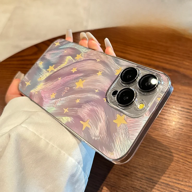 iPhone 15 Pro Max用 クリ�アシリコンケース【超薄型・衝撃吸収・全包囲タイプ・星空デザイン】