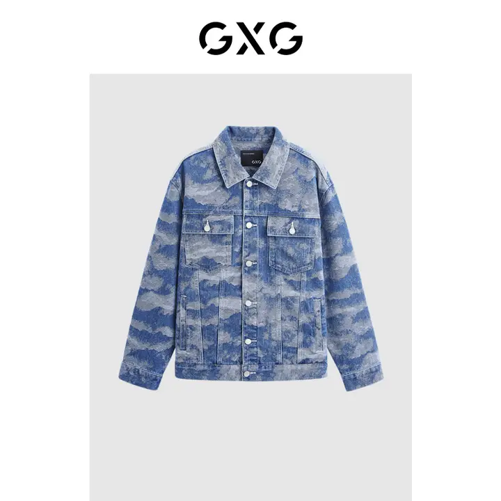 デニムジャケット メンズ テーラードカラー ウォッシュデニム 柄物 カジュアル 春物 アウター「GXG」