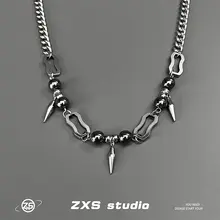 ZXS ユニセックス タイタン鋼ワイヤーのネックレス【ストリートファッション・個性的デザイン・ロックボーン】