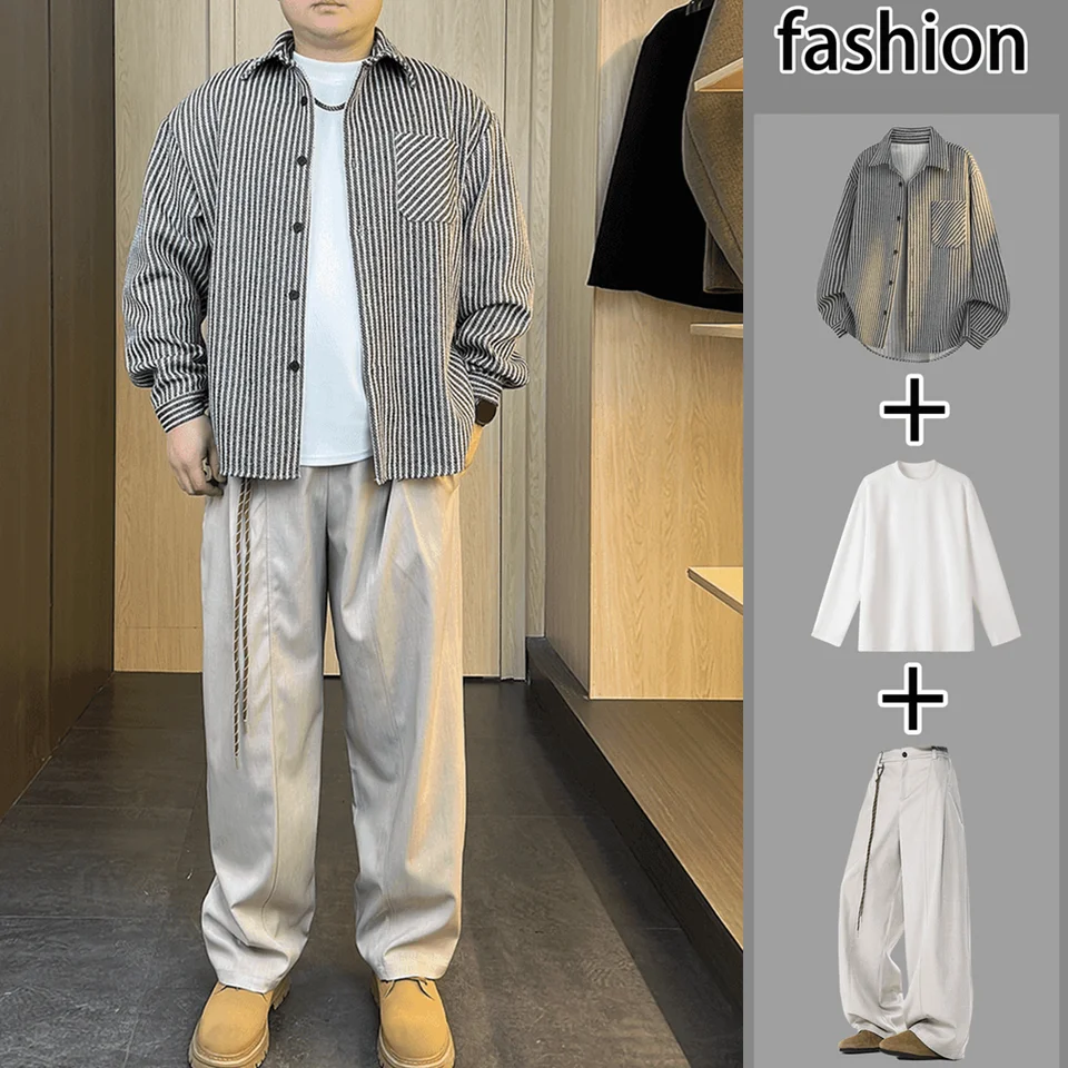 カジュアルストライプ長袖シャツ【大きいサイズ・ゆったりフィット・春秋用】