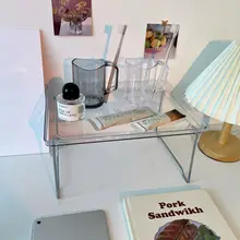 シンプルな透明収納ラック【学生用・重ね置き可能・デスクトップ一層・化粧品整理・折りたたみ式】