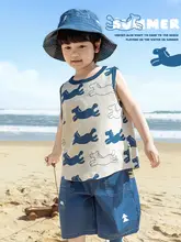 子供用 夏向け 涼感ノースリーブタンクトップ【丸首・ルーズフィット・ショートパンツ・小馬シリーズ】（セットアップ対応）