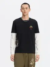 泥棒青い鯉と海浪のデザイン長袖Tシャツ【メンズ・秋冬用】（セットアップ対応）