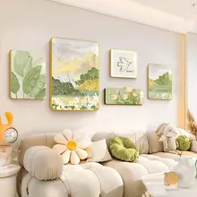 ナチュラル山水風景のリビング装飾画【クリームカラー・おしゃれな背景・インテリアアート】（セットアップ対応）