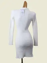 秋季シンプルポロ襟フィット＆ウエストシェイプニットワンピース【肘下袖・ストライプデザイン】（セットアップ対応）