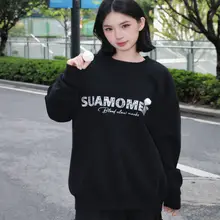 スウェット ユニセックス スクラッチ カメリア刺繍 立体的 オーバーサイズ ルーズ アメリカン風 秋「SuaMoment」