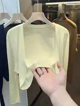 カーキグリーンの薄手アイスシルク編みカーディガン【夏用・UVカット・インナー付き】