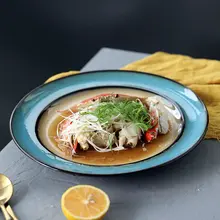 プレート シンプルな日本式 釉薬ビンテージ セラミック ステーキ 洋食 平らな皿 スープ 料理 フルーツ おやつ