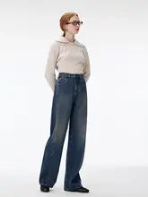 高腰デザインのワイドレッグバナナデニムパンツ【女性用・トレンド感・スマートなシルエット】