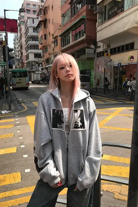アメリカンレトロ風 フード付きプリントパーカー【ユニセックス・ゆったりデザイン・カジュアル】