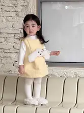 可愛いカートゥーンデザインの女児用ワンピース【秋冬用・裏起毛ベスト付き・毛糸トップス】（セットアップ対応）