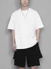 Tシャツ 半袖 メンズ カジュアル ストライプ ポケット 切り替え デザイン 日系 港風 個性