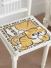 ユニークな猫デザインの麻混餐椅子クッション【オフィスや畳用・快適な座り心地】