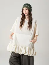感のあるデザイン！フラワーベルスリーブのフード付きトップスとワイドパンツの夏用コーデ（セットアップ対応）