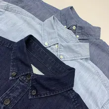 メンズコットン製 ヴィンテージ風 半袖シャツ【大きいサイズ・水洗い加工・デニム】