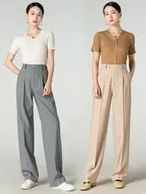 上品なグレーのストレートパンツ【春用・ウール混・女性用・オフィススタイル】