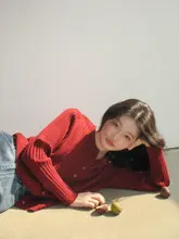 春季用 レッド 長袖 ニットカーディガン【ゆったりシルエット・女性用・トレンドデザイン】