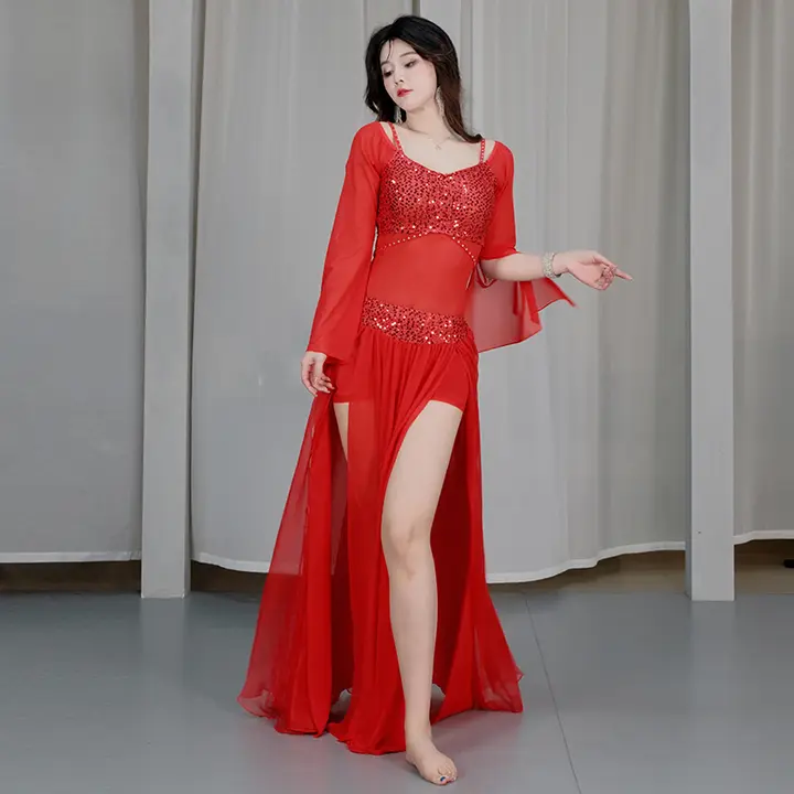 セクシーなストーンビーズ装飾入りダンス衣装【軽やかなメッシュ・パフォーマンス用・スリムフィット】（セットアップ対応）
