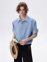 二重襟デザインの半袖シャツ【カジュアル・夏用・男女兼用】（セットアップ対応）