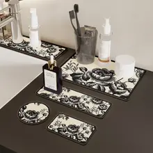 高級感ある洗面台用吸水マット【シリカゲル・バスルーム用・歯ブラシカップ用】