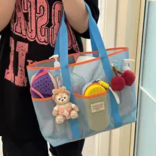 ビーチ用大容量トートバッグ【子供のおもちゃ収納・持ち運び便利・網目ポケット・ママ用】