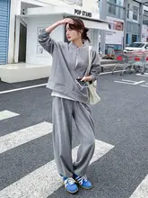 浅灰色のルーズフィットパーカー【カジュアルデザイン・ラフなワイドパンツ・春秋用】（ セットアップ対応）