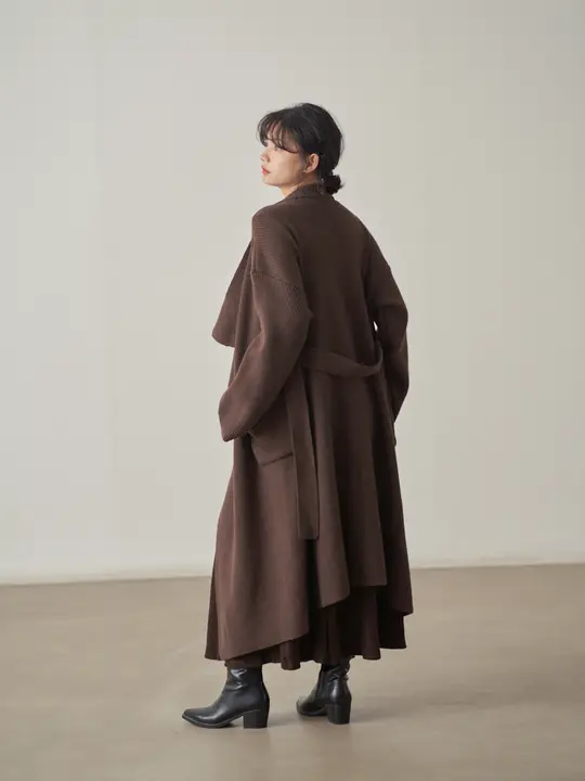 フリルカラーのロングカーディガン【厚手ニット・秋冬用・女性用】