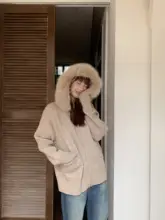 フード付きファー襟ニットカーディガン【スタイル・ジッパー・秋用】