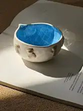 可愛いクマのデザインの陶製抹茶碗【手作り・茶道用・プールモチーフ】