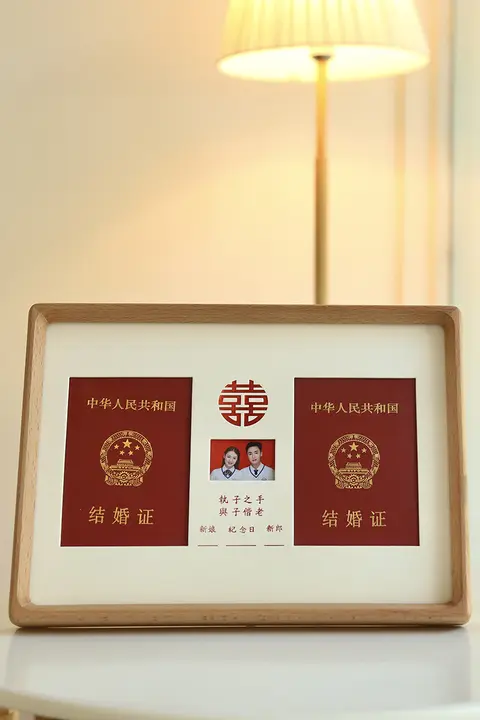 結婚証明書用のクリエイティブな木製フォトフレーム【新婚祝い・カップル向け】