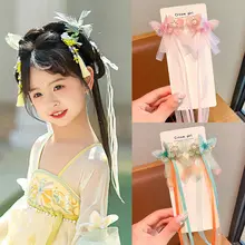 子供用古風ヘアアクセサリー【中国風・蝶デザイン・飾り帯付き】