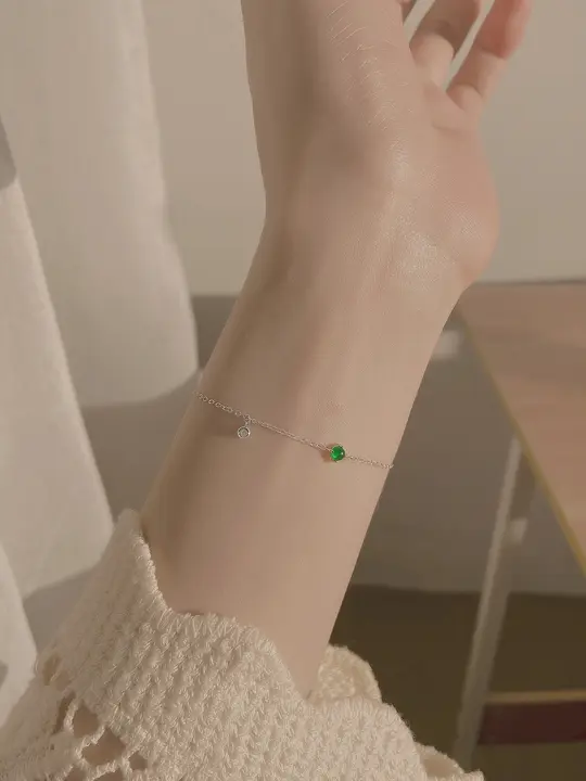 925純銀製 グリーンクリスタルブレスレット【女性用・エレガントデザイン・プレゼントにも最適】