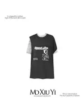 不規則デザインのレイヤードTシャツ【レースインナー付き・トレンディ】（セットアップ対応）