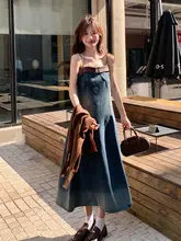 デニムキャミソールワンピース【ファッション・ビンテージ風・カーディガンとのコーディネート】（セットアップ対応）