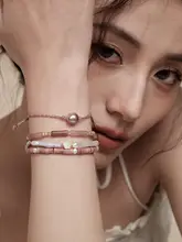 バロックパールとレッドストーンビーズのブレスレット【ピンク系・花影デザイン】