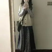 レトロ風 Aラインデザインデニムスカート【春秋用・ミディ丈・女性用】（セットアップ対応）